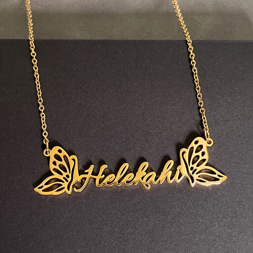 Wholesale custom 14k gold nameplate pendant jewelry suppliers personalized butterfly name necklace vendors
